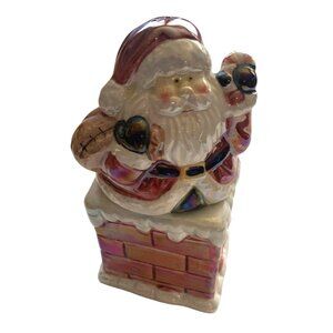 Santa Claus and Chimney salt pepper shakers Ceramic Lusterware Nesting Stacking